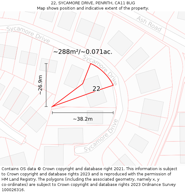 22, SYCAMORE DRIVE, PENRITH, CA11 8UG: Plot and title map