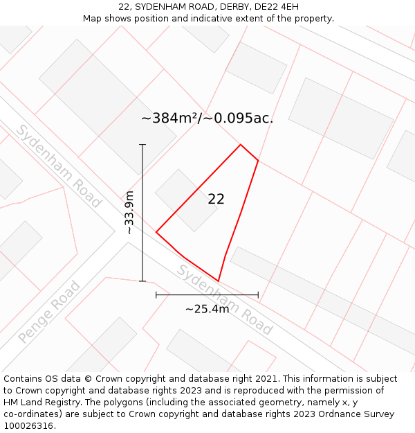 22, SYDENHAM ROAD, DERBY, DE22 4EH: Plot and title map