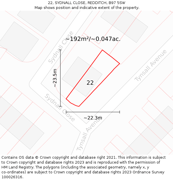 22, SYDNALL CLOSE, REDDITCH, B97 5SW: Plot and title map
