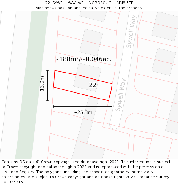 22, SYWELL WAY, WELLINGBOROUGH, NN8 5ER: Plot and title map