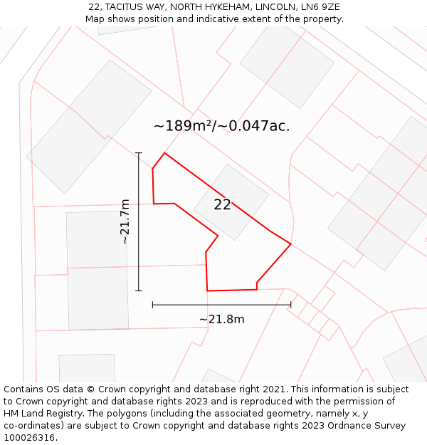 22, TACITUS WAY, NORTH HYKEHAM, LINCOLN, LN6 9ZE: Plot and title map