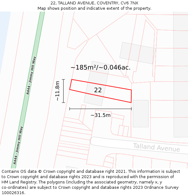 22, TALLAND AVENUE, COVENTRY, CV6 7NX: Plot and title map