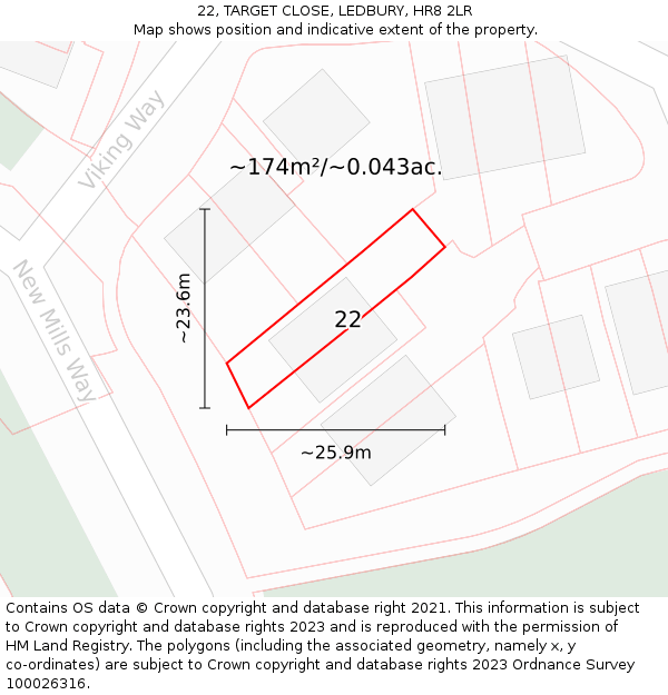 22, TARGET CLOSE, LEDBURY, HR8 2LR: Plot and title map