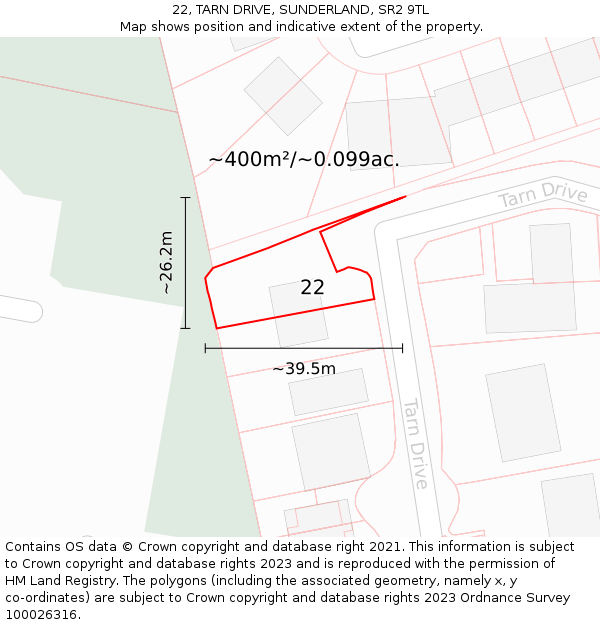 22, TARN DRIVE, SUNDERLAND, SR2 9TL: Plot and title map