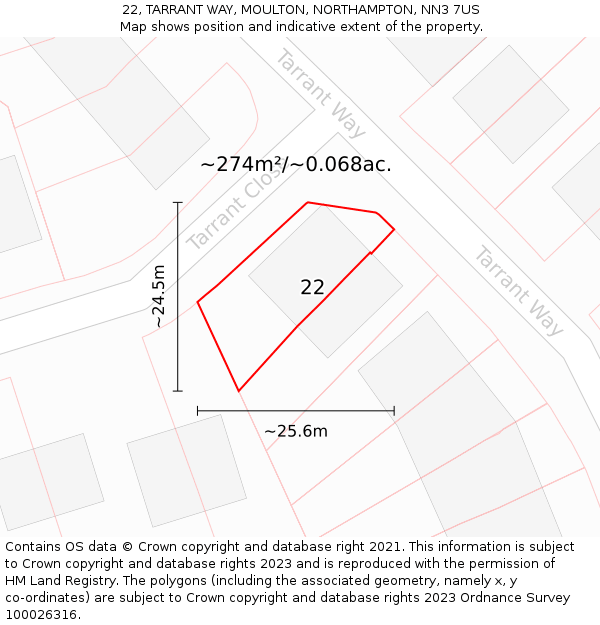 22, TARRANT WAY, MOULTON, NORTHAMPTON, NN3 7US: Plot and title map