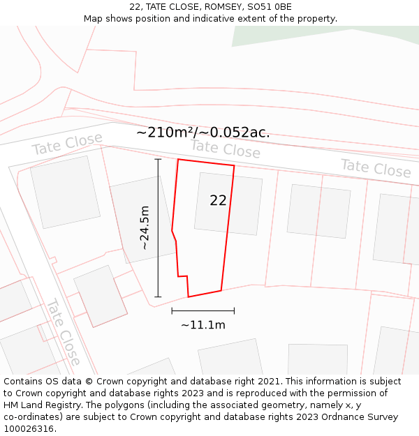 22, TATE CLOSE, ROMSEY, SO51 0BE: Plot and title map