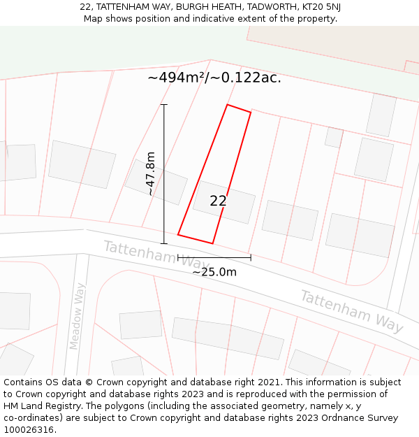 22, TATTENHAM WAY, BURGH HEATH, TADWORTH, KT20 5NJ: Plot and title map