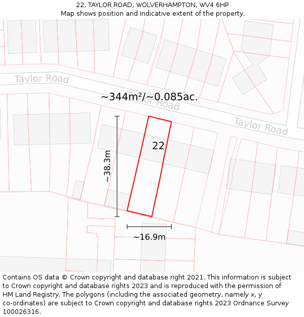 22, TAYLOR ROAD, WOLVERHAMPTON, WV4 6HP: Plot and title map