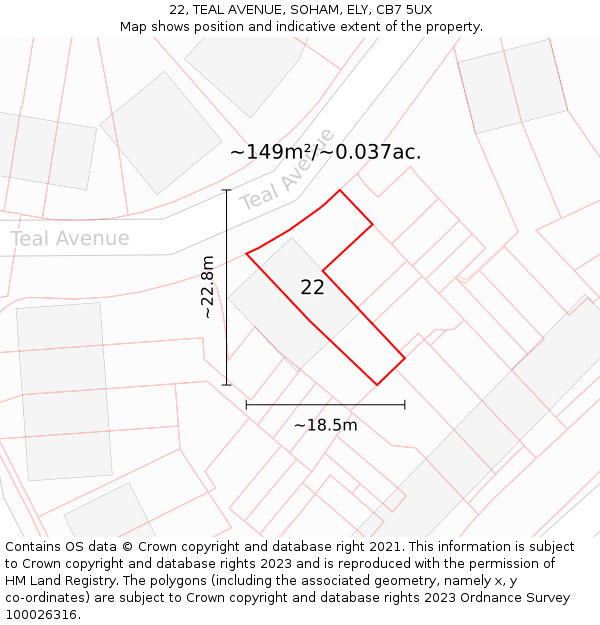 22, TEAL AVENUE, SOHAM, ELY, CB7 5UX: Plot and title map