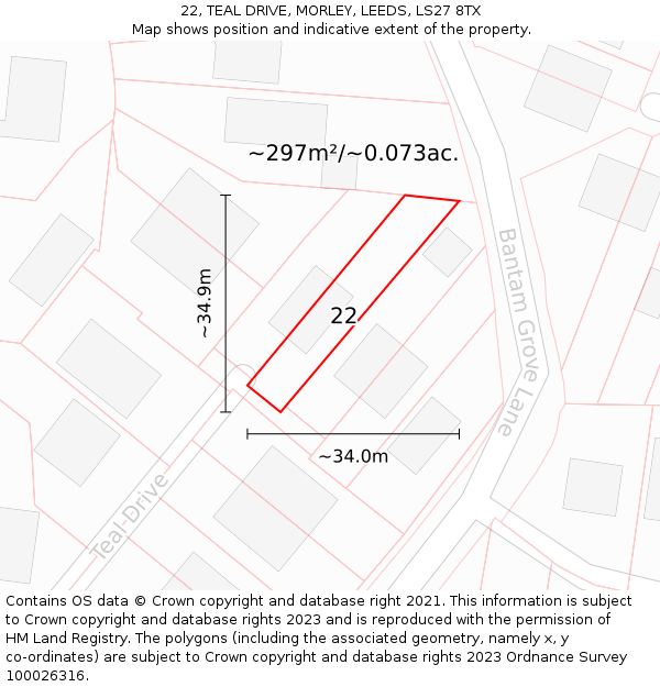 22, TEAL DRIVE, MORLEY, LEEDS, LS27 8TX: Plot and title map