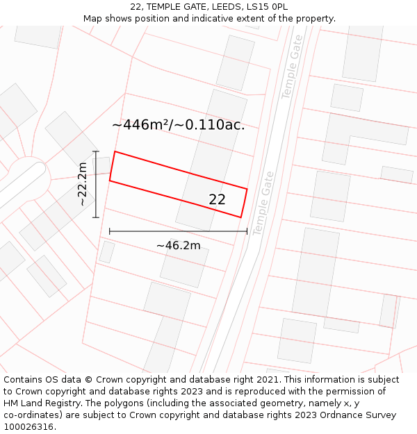 22, TEMPLE GATE, LEEDS, LS15 0PL: Plot and title map