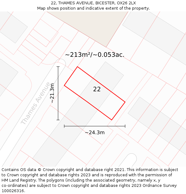 22, THAMES AVENUE, BICESTER, OX26 2LX: Plot and title map
