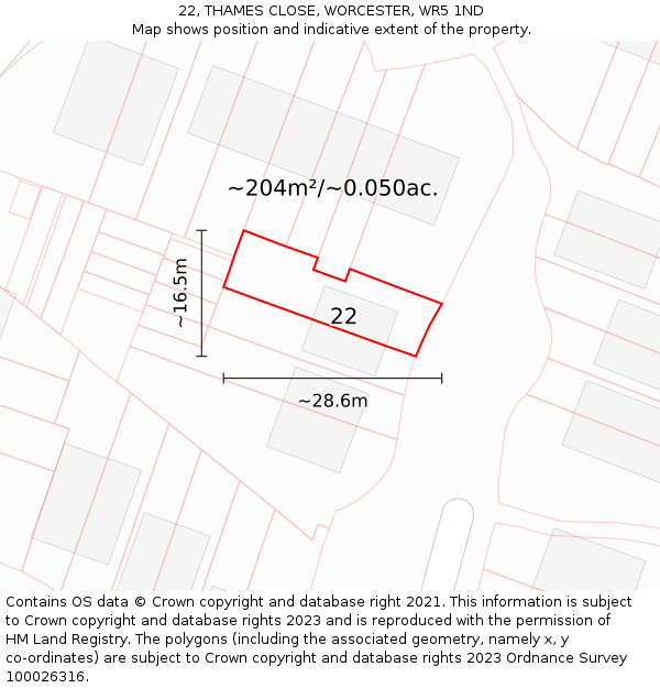 22, THAMES CLOSE, WORCESTER, WR5 1ND: Plot and title map