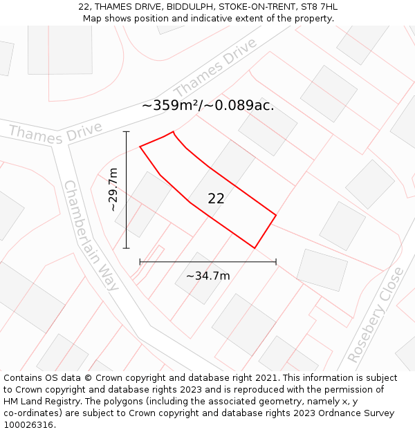22, THAMES DRIVE, BIDDULPH, STOKE-ON-TRENT, ST8 7HL: Plot and title map