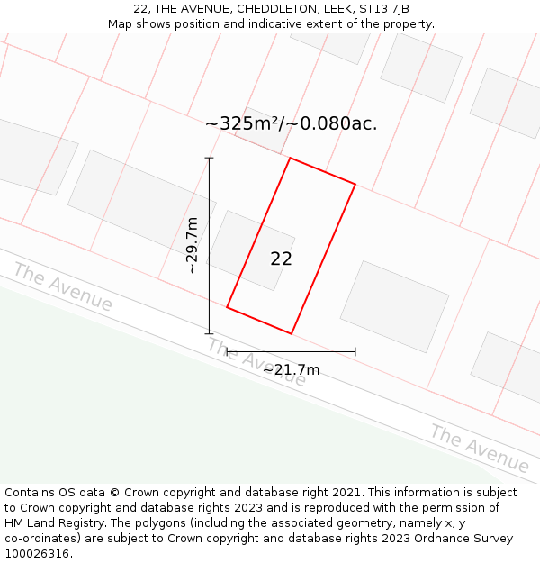 22, THE AVENUE, CHEDDLETON, LEEK, ST13 7JB: Plot and title map