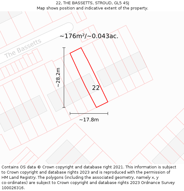 22, THE BASSETTS, STROUD, GL5 4SJ: Plot and title map