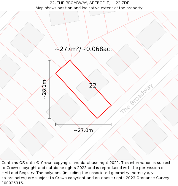 22, THE BROADWAY, ABERGELE, LL22 7DF: Plot and title map