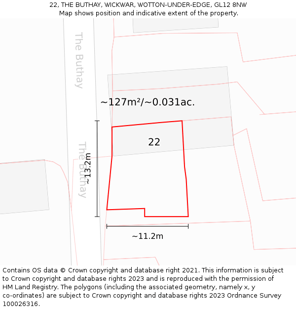 22, THE BUTHAY, WICKWAR, WOTTON-UNDER-EDGE, GL12 8NW: Plot and title map