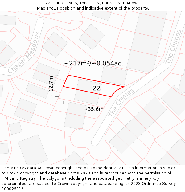 22, THE CHIMES, TARLETON, PRESTON, PR4 6WD: Plot and title map