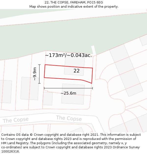 22, THE COPSE, FAREHAM, PO15 6EG: Plot and title map