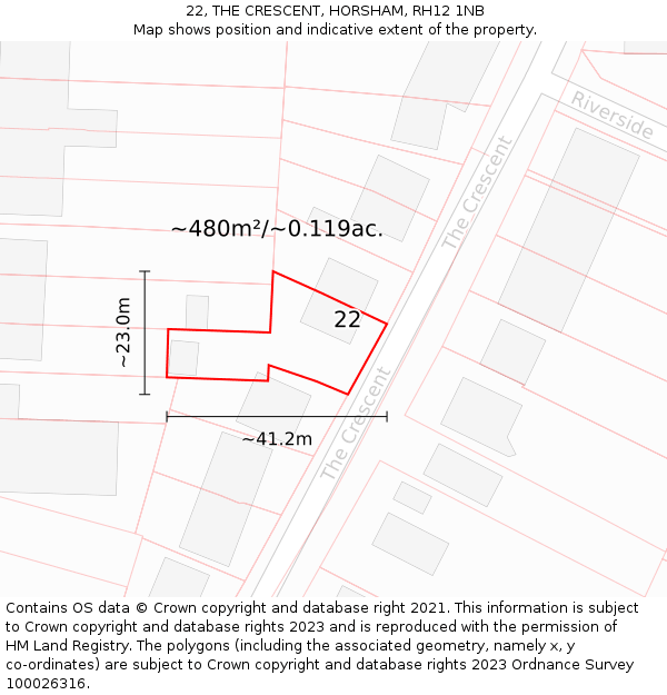 22, THE CRESCENT, HORSHAM, RH12 1NB: Plot and title map