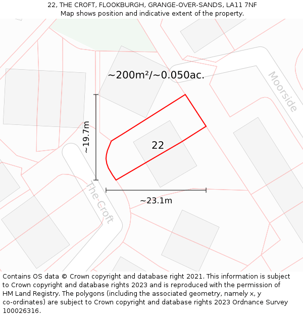 22, THE CROFT, FLOOKBURGH, GRANGE-OVER-SANDS, LA11 7NF: Plot and title map