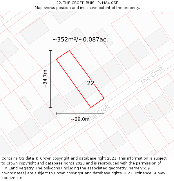 22, THE CROFT, RUISLIP, HA4 0SE: Plot and title map