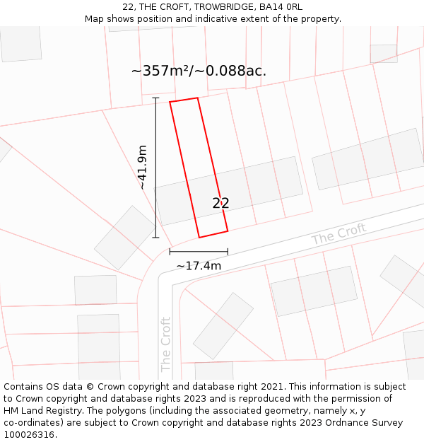 22, THE CROFT, TROWBRIDGE, BA14 0RL: Plot and title map