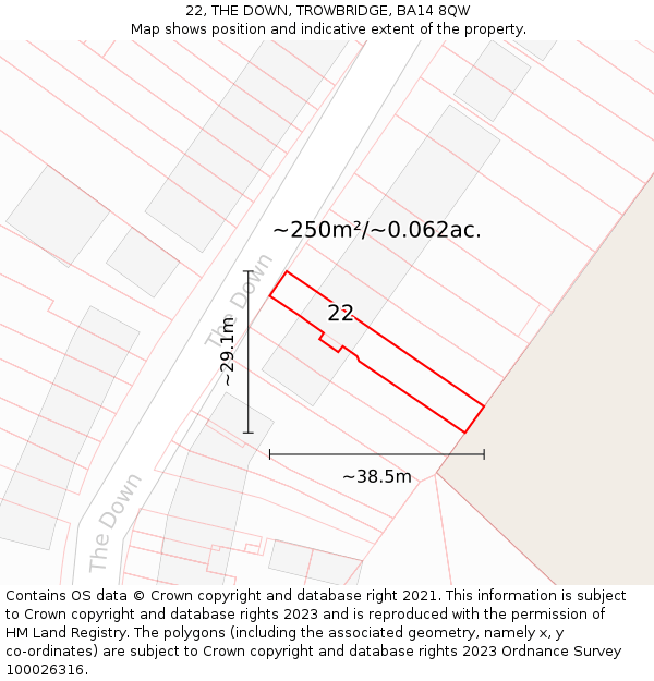 22, THE DOWN, TROWBRIDGE, BA14 8QW: Plot and title map