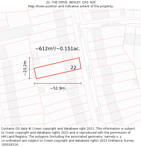 22, THE DRIVE, BEXLEY, DA5 3DE: Plot and title map