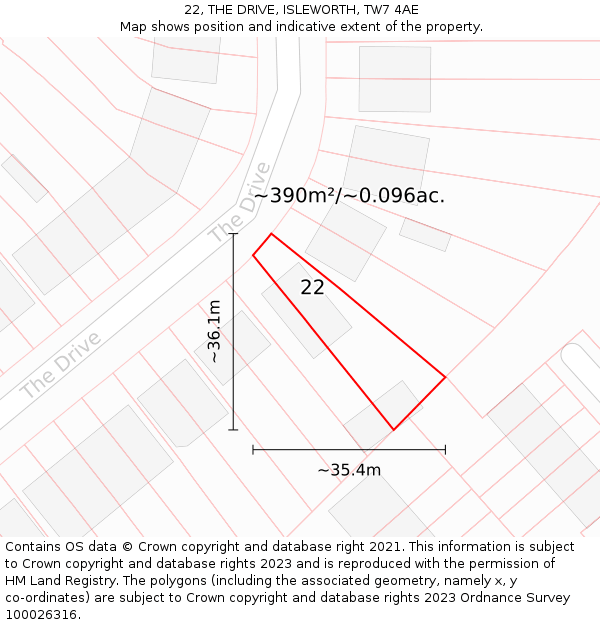 22, THE DRIVE, ISLEWORTH, TW7 4AE: Plot and title map