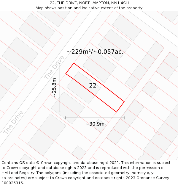 22, THE DRIVE, NORTHAMPTON, NN1 4SH: Plot and title map