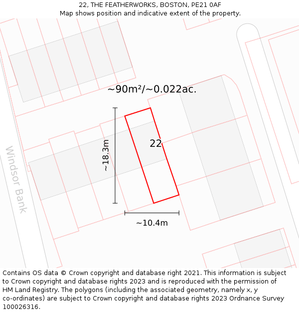 22, THE FEATHERWORKS, BOSTON, PE21 0AF: Plot and title map