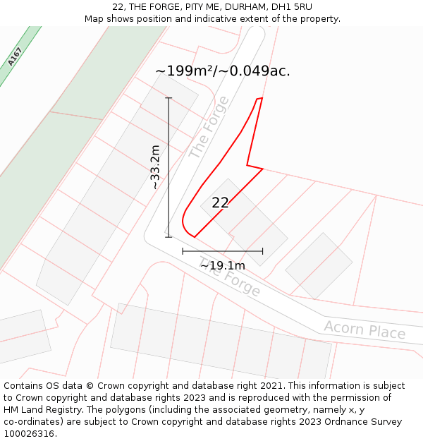 22, THE FORGE, PITY ME, DURHAM, DH1 5RU: Plot and title map