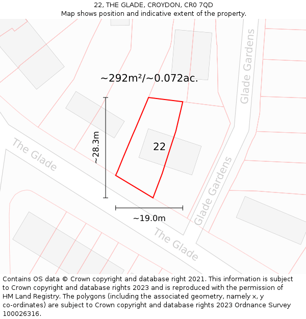 22, THE GLADE, CROYDON, CR0 7QD: Plot and title map
