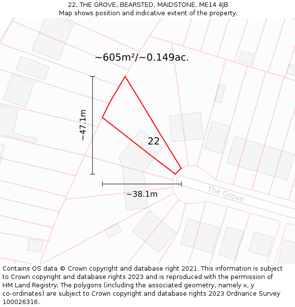 22, THE GROVE, BEARSTED, MAIDSTONE, ME14 4JB: Plot and title map