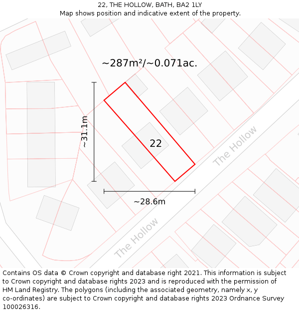 22, THE HOLLOW, BATH, BA2 1LY: Plot and title map
