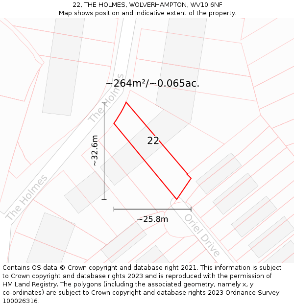 22, THE HOLMES, WOLVERHAMPTON, WV10 6NF: Plot and title map