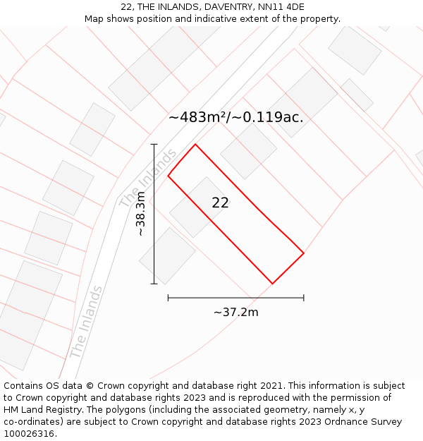 22, THE INLANDS, DAVENTRY, NN11 4DE: Plot and title map
