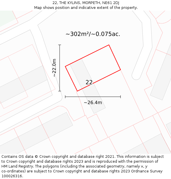 22, THE KYLINS, MORPETH, NE61 2DJ: Plot and title map