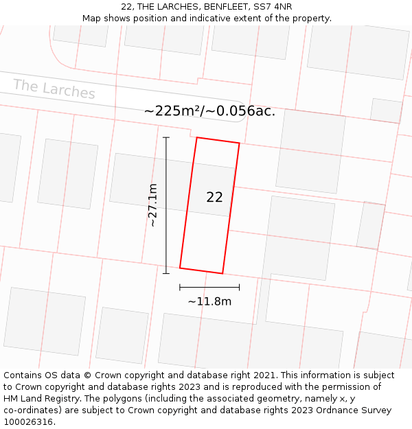 22, THE LARCHES, BENFLEET, SS7 4NR: Plot and title map