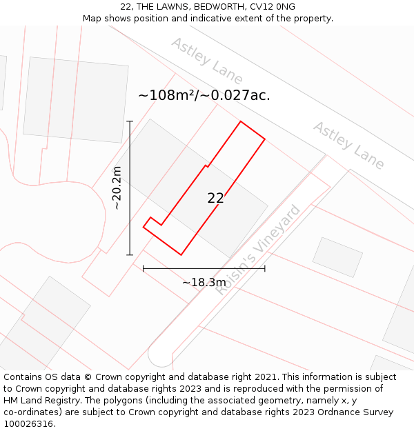 22, THE LAWNS, BEDWORTH, CV12 0NG: Plot and title map