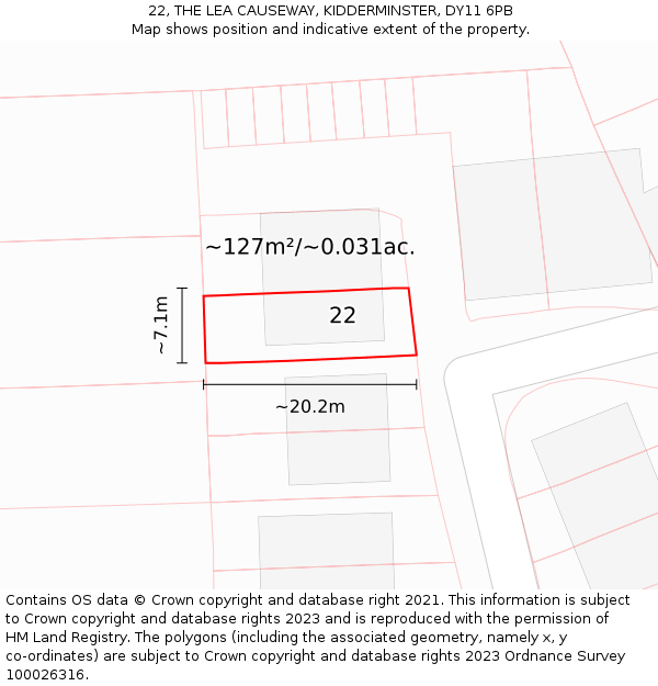 22, THE LEA CAUSEWAY, KIDDERMINSTER, DY11 6PB: Plot and title map