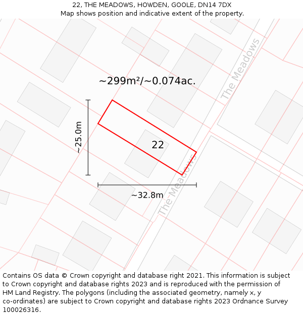 22, THE MEADOWS, HOWDEN, GOOLE, DN14 7DX: Plot and title map