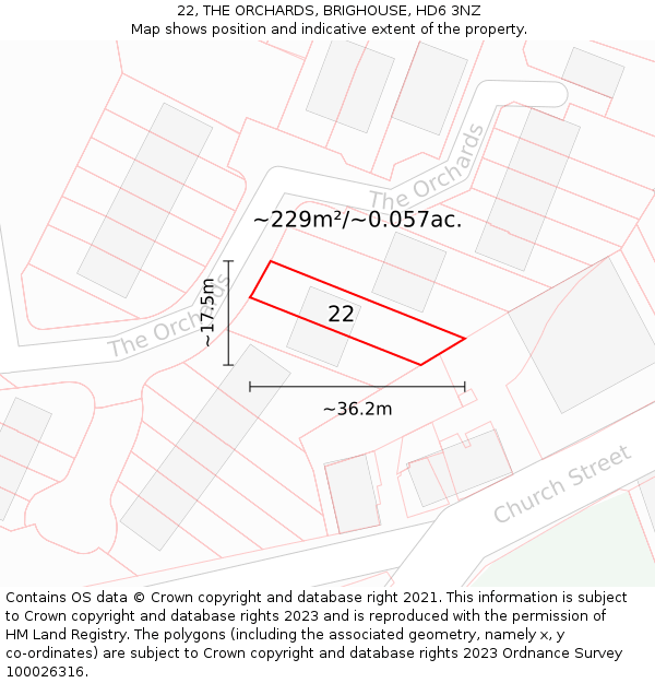 22, THE ORCHARDS, BRIGHOUSE, HD6 3NZ: Plot and title map