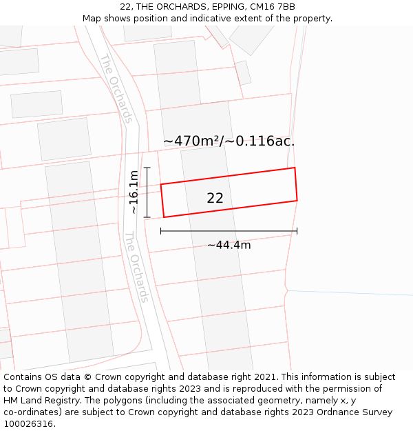 22, THE ORCHARDS, EPPING, CM16 7BB: Plot and title map