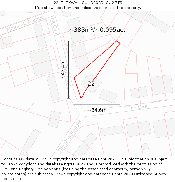 22, THE OVAL, GUILDFORD, GU2 7TS: Plot and title map