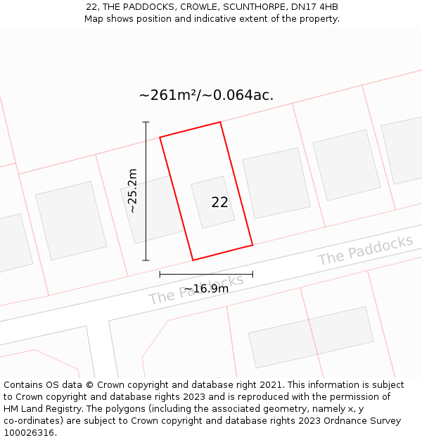 22, THE PADDOCKS, CROWLE, SCUNTHORPE, DN17 4HB: Plot and title map