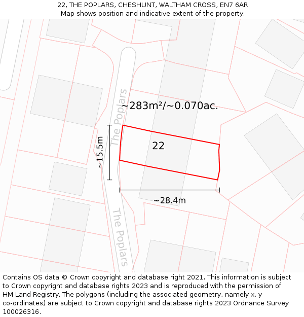 22, THE POPLARS, CHESHUNT, WALTHAM CROSS, EN7 6AR: Plot and title map