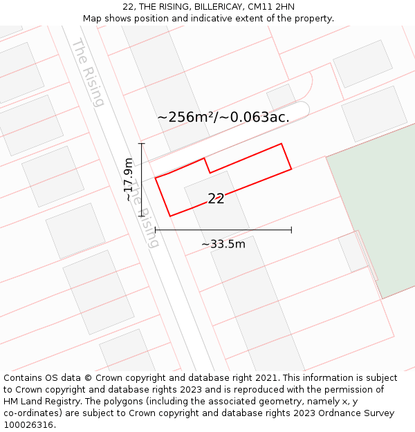 22, THE RISING, BILLERICAY, CM11 2HN: Plot and title map